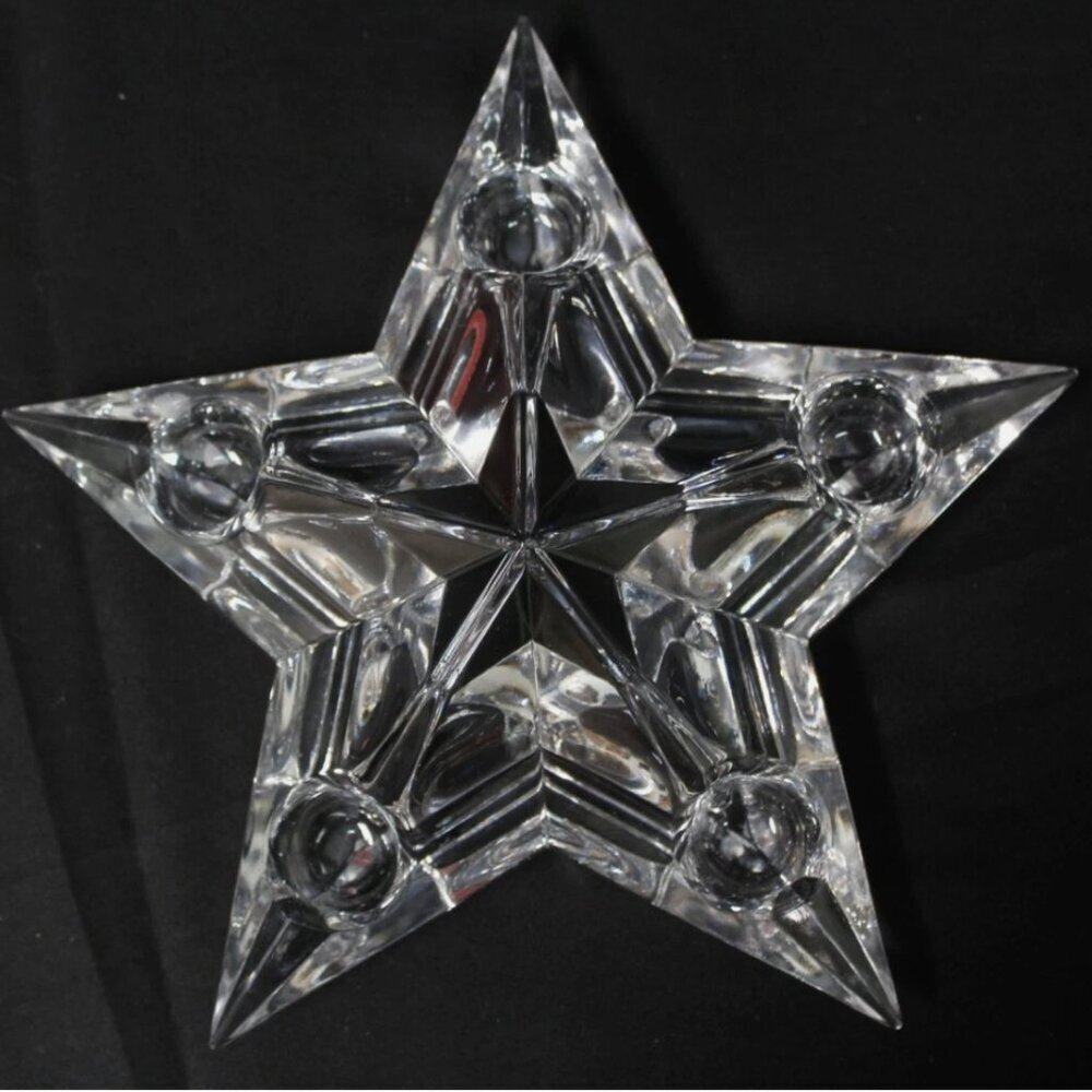 Mikasa Stellar Star 5 Hole Lead Crystal Candle Holder Clear Xmas Centerpiece
